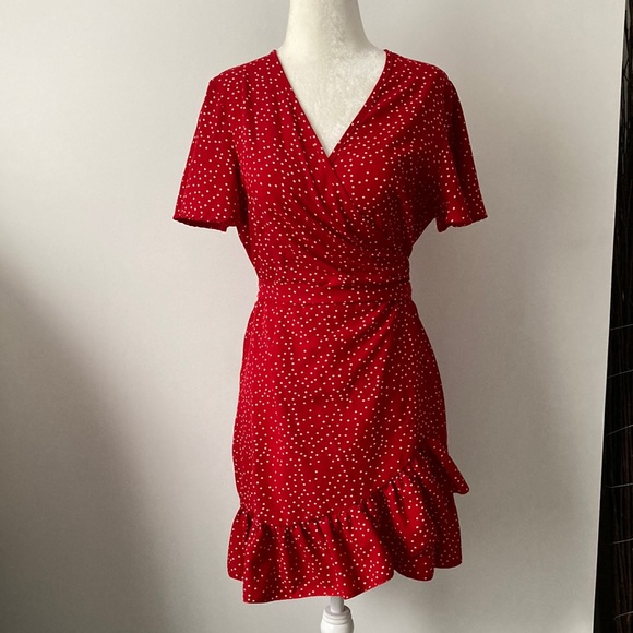 Wrap-Around Red Polka Dot Dress - Picture 1 of 11